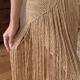 Zampa | Maxi Vestido de Ganchillo con Flecos y Cuello Halter