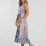 Lemez | Vestido Midi Sin Mangas con Botones y Estampado Floral Variado