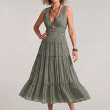 Somala | Vestido Midi Sin Mangas con Pliegues y Escote en Forma de V