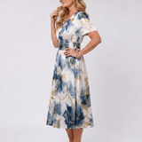 Evans | Vestido Midi Envolvente de Manga Corta con Diseño Floral