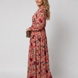 Camelo | Vestido Largo de Manga Larga con Diseño Floral