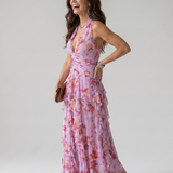 Nori | Vestido Maxi Floral con Escote Halter y Cuerpo Ajustado