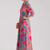 Klera | Vestido Midi con Botones y Estampado, Cuello Elegante
