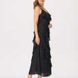 Riper | Maxi Vestido con Tirantes de Espagueti y Capas con Volantes