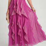 Orea | Vestido Maxi de Cuello Alto con Capas de Volantes