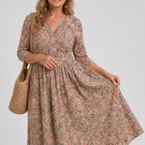 Picao | Vestido Midi Vintage de Manga Tres Cuartos" can be rewritten as: "Picao | Vestido Midi Retro de Manga Tres Cuartos