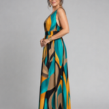Zarela | Vestido Maxi Sin Mangas con Diseño Abstracto