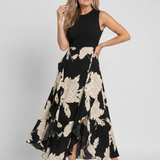 Klasen | Vestido Midi Sin Mangas con Diseño Floral y Dobladillo Asimétrico