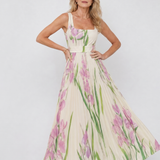 Vimele | Vestido Midi Sin Mangas con Cuello Cuadrado y Pliegues