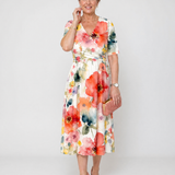 Corinne | Vestido Midi de Manga Corta con Diseño Floral
