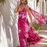 Vineya | Vestido Maxi de Tirantes con Diseño de Acuarela