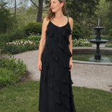 Riper | Maxi Vestido con Tirantes de Espagueti y Capas con Volantes