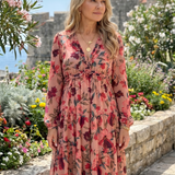 Camelo | Vestido Largo de Manga Larga con Diseño Floral