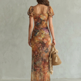 Ciel | Vestido Midi con Mangas Abullonadas y Abertura