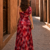 Zarephine | Vestido Maxi Fluido de Un Hombro con Estampado Acuarela