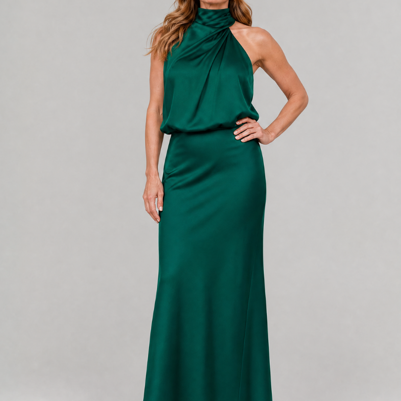 Nopal | Vestido Midi Sin Mangas con Cuello Drapado Elegante