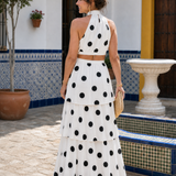 Lysa | Conjunto de Top Halter con Lunares y Falda Larga con Volantes