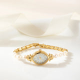 Ana® - Reloj dorado con pulsera de perlas elegantes