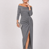 Tindra | Vestido Midi con Hombros al Descubierto y Detalles Fruncidos