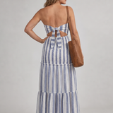 Azaria | Vestido midi de rayas con tirantes y diseño sin espalda
