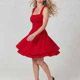 Celen | Vestido Mini Sin Mangas con Escote Cuadrado y Falda A-Line