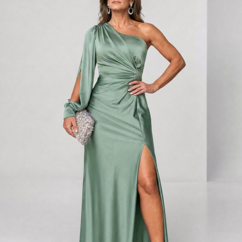Roniol | Vestido Maxi Asimétrico con Drapado de Un Hombro