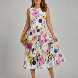 Flory | Vestido Midi Sin Mangas con Diseño Floral