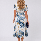 Evans | Vestido Midi Envolvente de Manga Corta con Diseño Floral