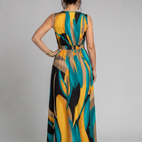 Zarela | Vestido Maxi Sin Mangas con Diseño Abstracto