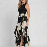 Klasen | Vestido Midi Sin Mangas con Diseño Floral y Dobladillo Asimétrico