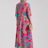 Klera | Vestido Midi con Botones y Estampado, Cuello Elegante