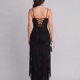 Zephyra | Maxi Dress in Crochet with Fringe Detail and Halter Neck