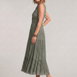 Somala | Vestido Midi Sin Mangas con Pliegues y Escote en Forma de V