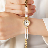Lara® - Reloj dorado con pulsera doble de perlas