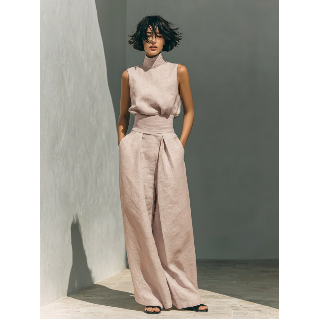 Maria | Conjunto de Top y Pantalón en Algodón-Lino