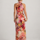 Elisabetta | Maxi Vestido Floral con Cuello Halter