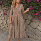 Picao | Vestido Midi Vintage de Manga Tres Cuartos" can be rewritten as: "Picao | Vestido Midi Retro de Manga Tres Cuartos