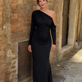 Saskia | Vestido Maxi Arrugado de Un Solo Hombro