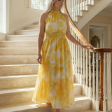 Sylin | Vestido Midi con Cuello Halter y Detalle Fruncido