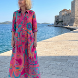 Klera | Vestido Midi con Botones y Estampado, Cuello Elegante