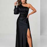 Roniol | Vestido Maxi Asimétrico con Drapado de Un Hombro
