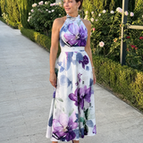 Omego | Vestido Midi Flowy con Cuello Halter de Suave Caída
