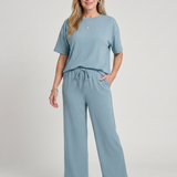 Wihel | Conjunto de Pantalones Rectos con Cintura Ajustable y Camiseta de Manga Corta