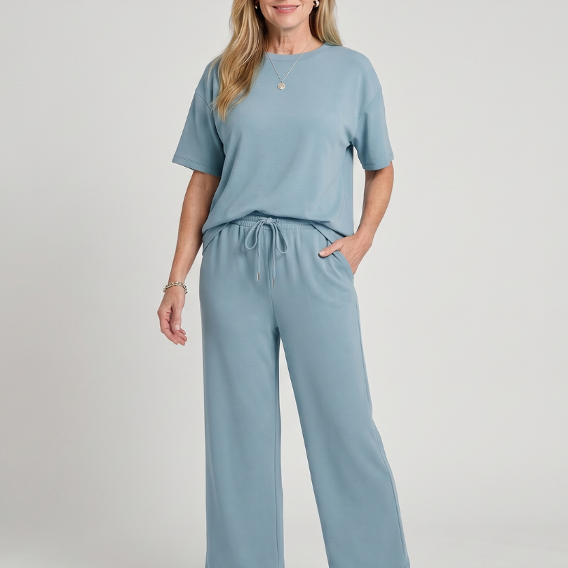 Wihel | Conjunto de Pantalones Rectos con Cintura Ajustable y Camiseta de Manga Corta