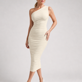 Cemol | Vestido Midi con Detalle de Fruncido en un Hombro