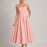 Elove | Vestido Midi Sin Tirantes con Corsé Estructurado