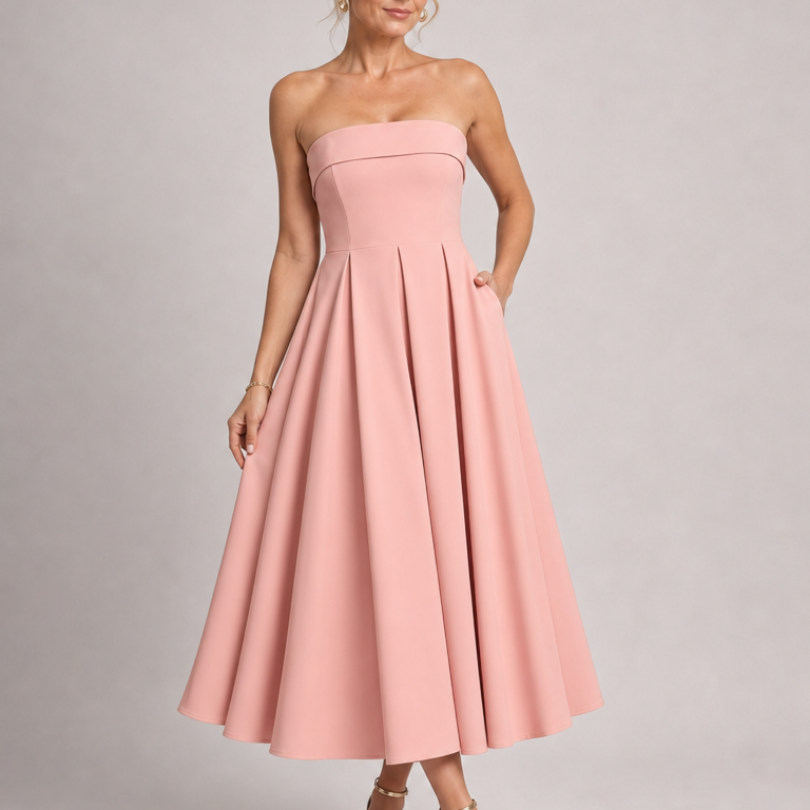 Elove | Vestido Midi Sin Tirantes con Corsé Estructurado