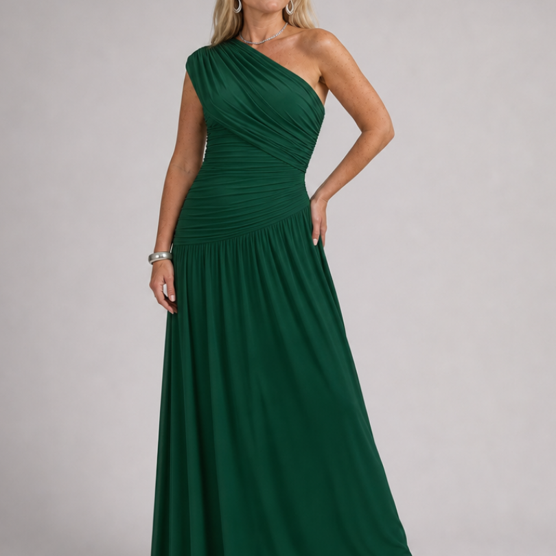 Evadra | Vestido Maxi con Cuerpo Drapado de Un Solo Hombro