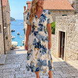 Evans | Vestido Midi Envolvente de Manga Corta con Diseño Floral