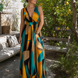 Zarela | Vestido Maxi Sin Mangas con Diseño Abstracto